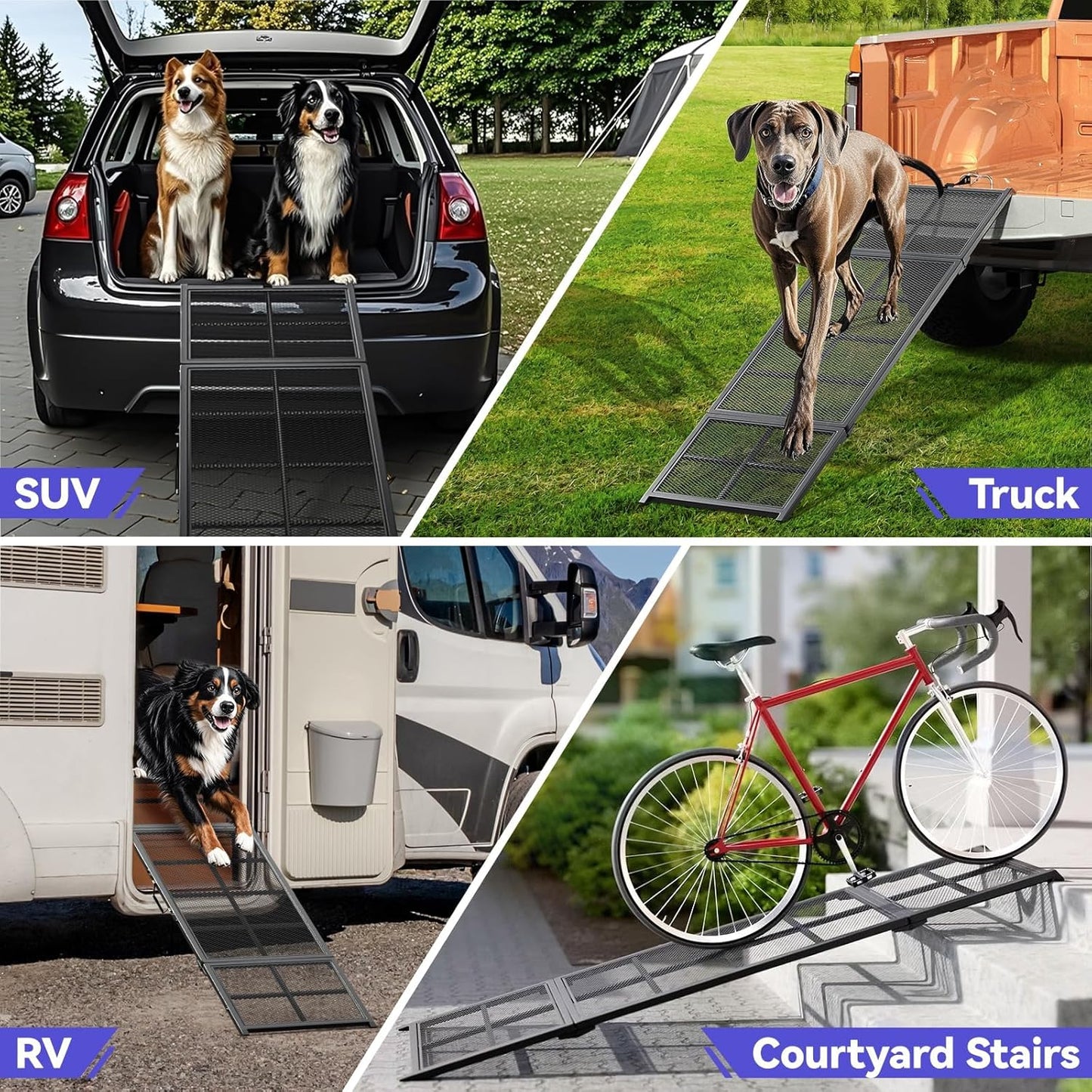 74'' L & 20'' W Portable Dog Ramp for Car - Extra Wide Lightweight Pet Dog Ramps for Large Dogs with Non-Slip Mesh, Outdoor Dog Ramp up to 400LBS, Dog Steps Stair Get into a Car Suv/Truck/Rv/Bed