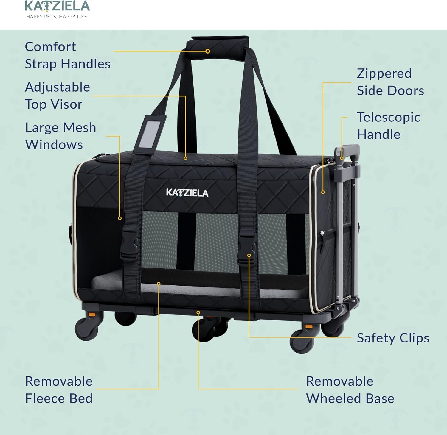 Pet Carrier Airline Approved - Dog Carrier with Wheels - TSA Airline Approved Dog Carrier - Rolling Pet Carrier with Wheels for Small to Medium Size Cat or Dog - Airplane Cabin Animal Friendly Luggage