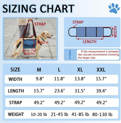 Dog Carry Sling, Emergency Backpack Pet Legs Support & Rehabilitation Dog Lift Harness for Nail Trimming, Dog Carrier for Senior Dogs Joint Injuries, Arthritis, up and down Stairs (L, Blue)