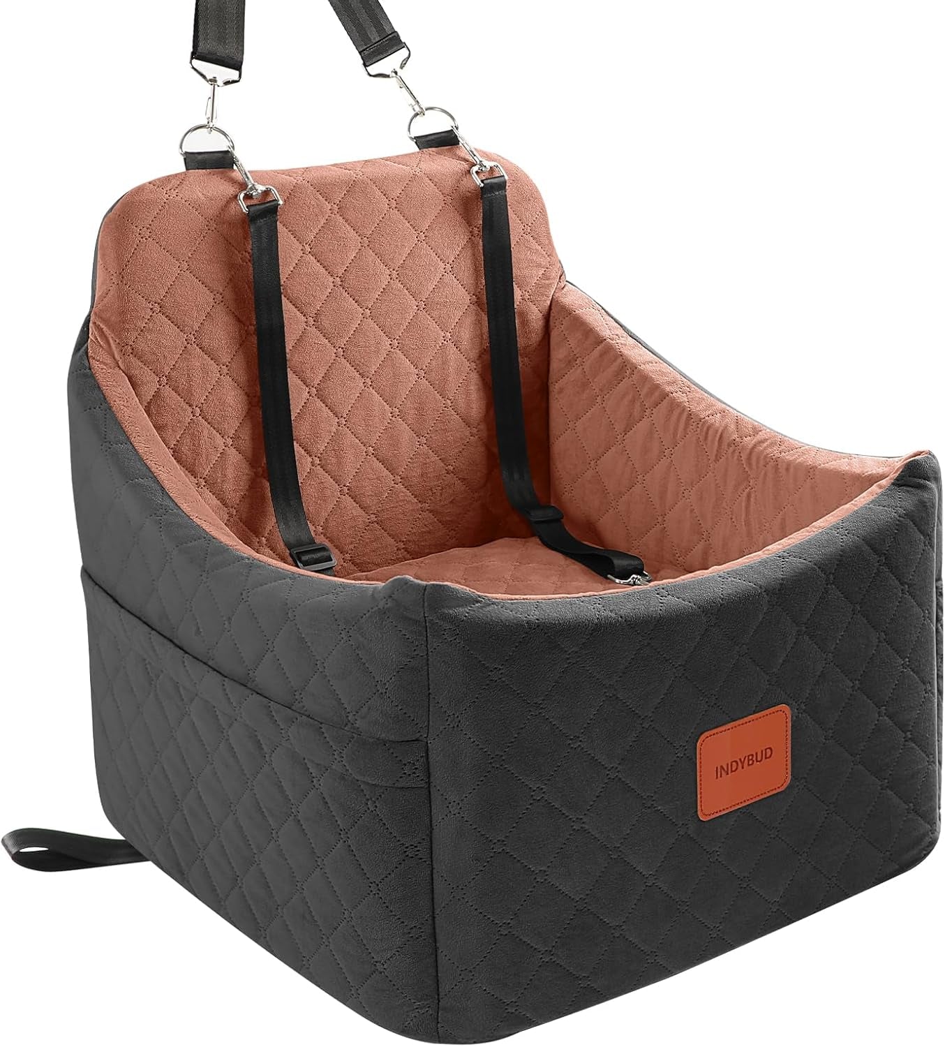 Dog Car Seats for Small/Medium Dogs up to 35 Lbs – Portable Memory Foam Dog Seat for Car with Anti-Slip Design, 2 Adjustable Safety Leashes & Storage Pockets(Black/Brown, Medium)