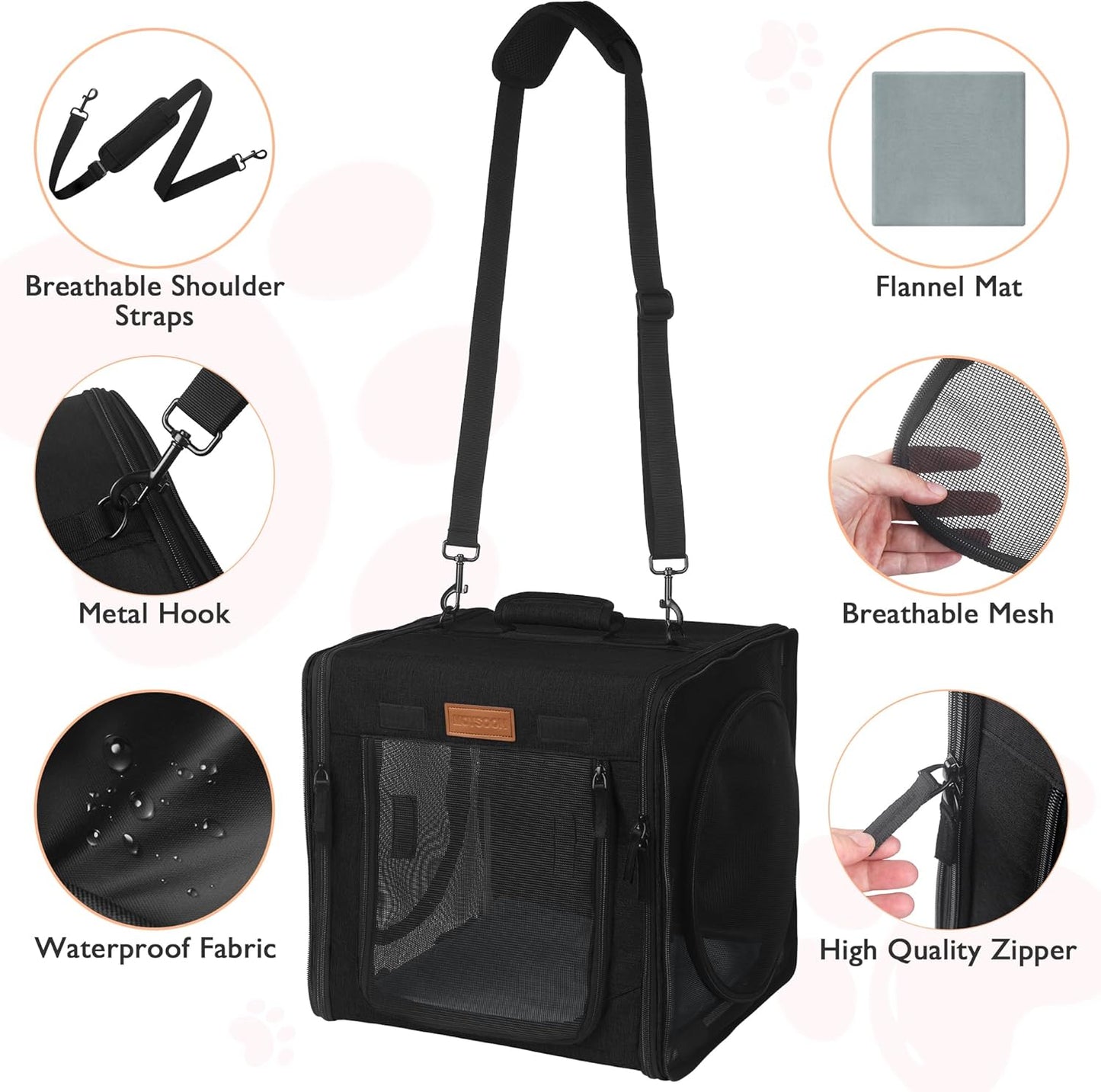 Collapsible Cat Carrier for 2 Small Cats, 28"X14"X14" Portable Kitten Cat Travel Carriers with Little Box, Soft Pet Carrier with Flannel Mat and Hammock for Gift, Indoor, Outdoor, Vet (Black)