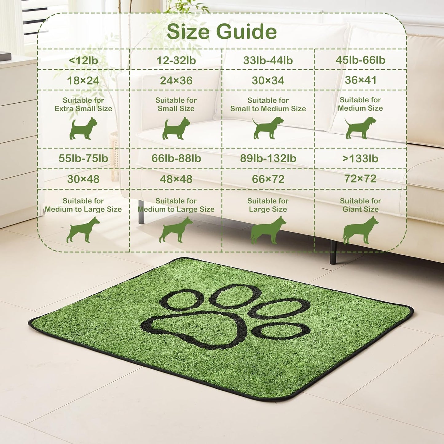 Washable Pee Pads for Dogs, 2 Pack Super Absorbent Reusable Puppy Pads with Green Long Wool for Potty Training, Floor, Couch, Bed, and Crate,18"X 24"