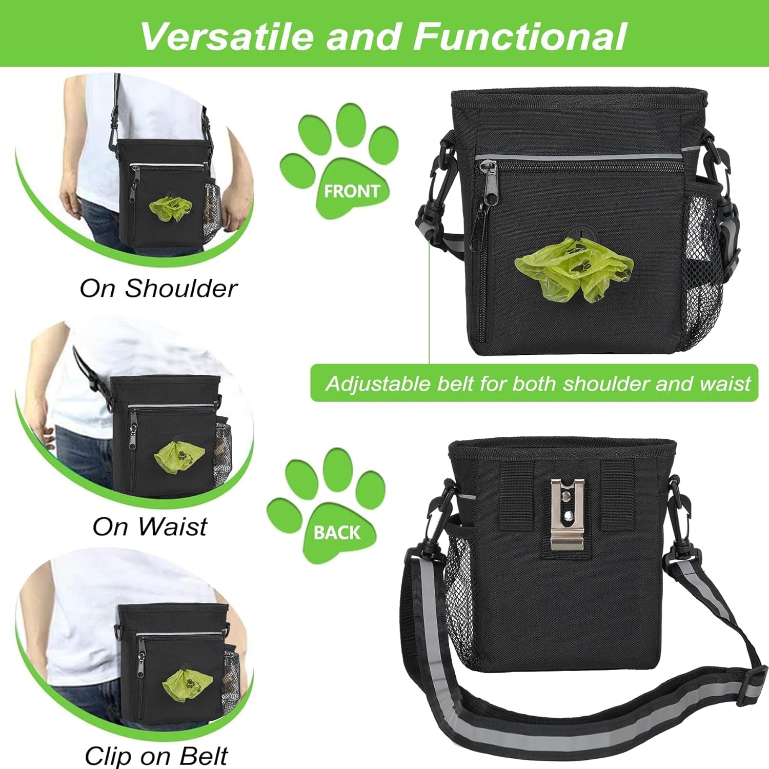 Treat Pouches for Pet Training,6.5 Cups Dog Treat Pouch,Dog Training Treat Pouch with Poop Bag Dispenser,Dog Treat Bag,Dog Walking Bag,Dog Treat Bags Training Pouch with Poop Bag Bowl Clicker