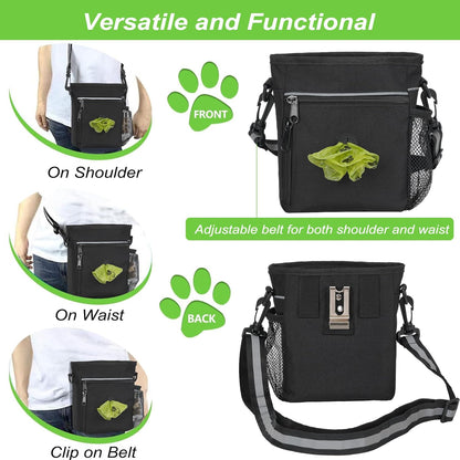 Treat Pouches for Pet Training,6.5 Cups Dog Treat Pouch,Dog Training Treat Pouch with Poop Bag Dispenser,Dog Treat Bag,Dog Walking Bag,Dog Treat Bags Training Pouch with Poop Bag Bowl Clicker