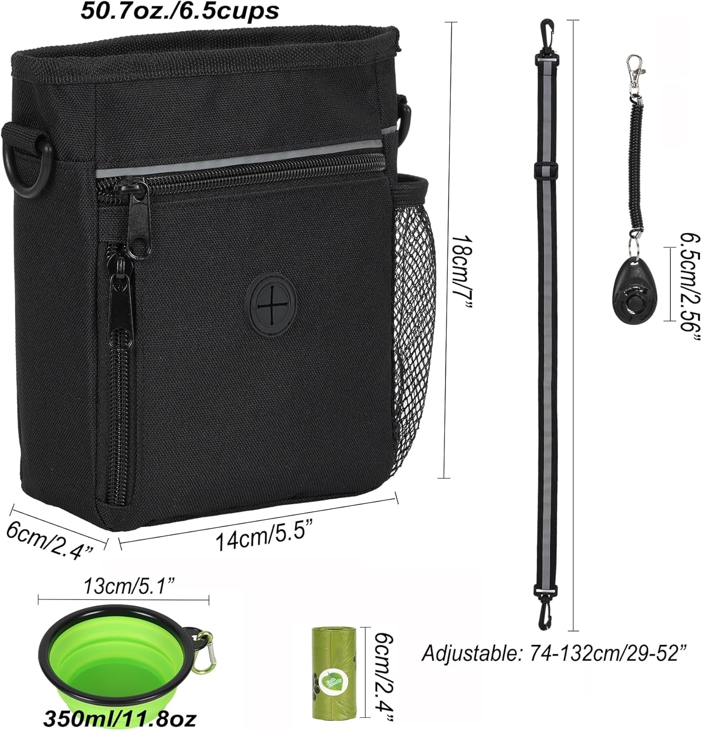 Treat Pouches for Pet Training,6.5 Cups Dog Treat Pouch,Dog Training Treat Pouch with Poop Bag Dispenser,Dog Treat Bag,Dog Walking Bag,Dog Treat Bags Training Pouch with Poop Bag Bowl Clicker