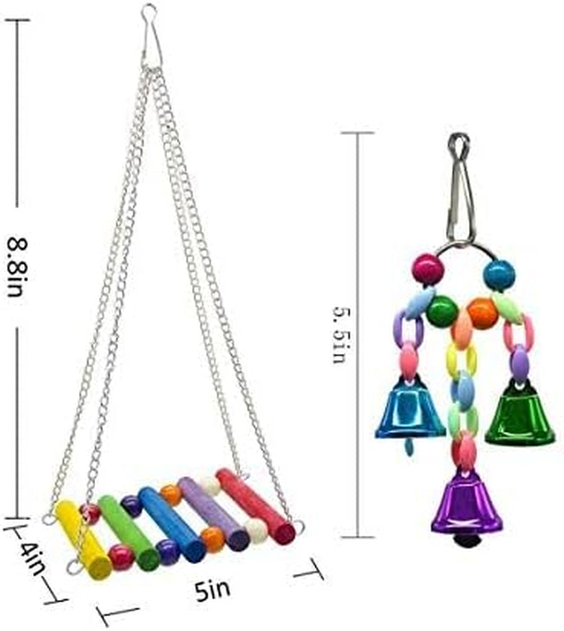 8 Packs Bird Swing Chewing Toys- Parrot Hammock Bell Toys Suitable for Small Parakeets, Cockatiels, Conures, Finches,Budgie,Macaws, Parrots, Love Birds