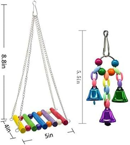 8 Packs Bird Swing Chewing Toys- Parrot Hammock Bell Toys Suitable for Small Parakeets, Cockatiels, Conures, Finches,Budgie,Macaws, Parrots, Love Birds