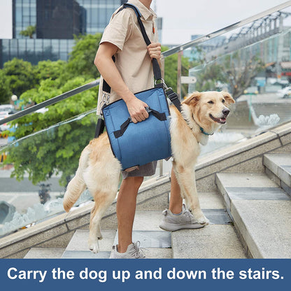 Dog Carry Sling, Emergency Backpack Pet Legs Support & Rehabilitation Dog Lift Harness for Nail Trimming, Dog Carrier for Senior Dogs Joint Injuries, Arthritis, up and down Stairs (L, Blue)