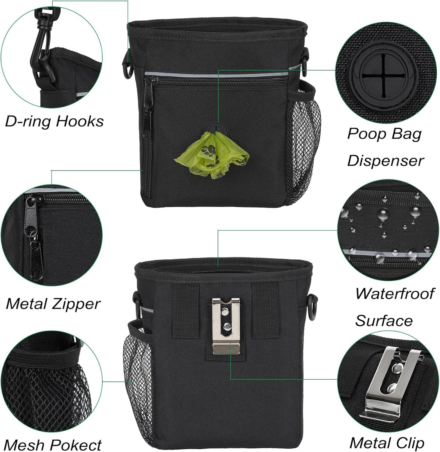 Treat Pouches for Pet Training,6.5 Cups Dog Treat Pouch,Dog Training Treat Pouch with Poop Bag Dispenser,Dog Treat Bag,Dog Walking Bag,Dog Treat Bags Training Pouch with Poop Bag Bowl Clicker