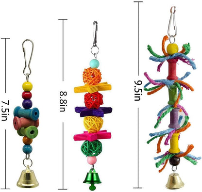 8 Packs Bird Swing Chewing Toys- Parrot Hammock Bell Toys Suitable for Small Parakeets, Cockatiels, Conures, Finches,Budgie,Macaws, Parrots, Love Birds