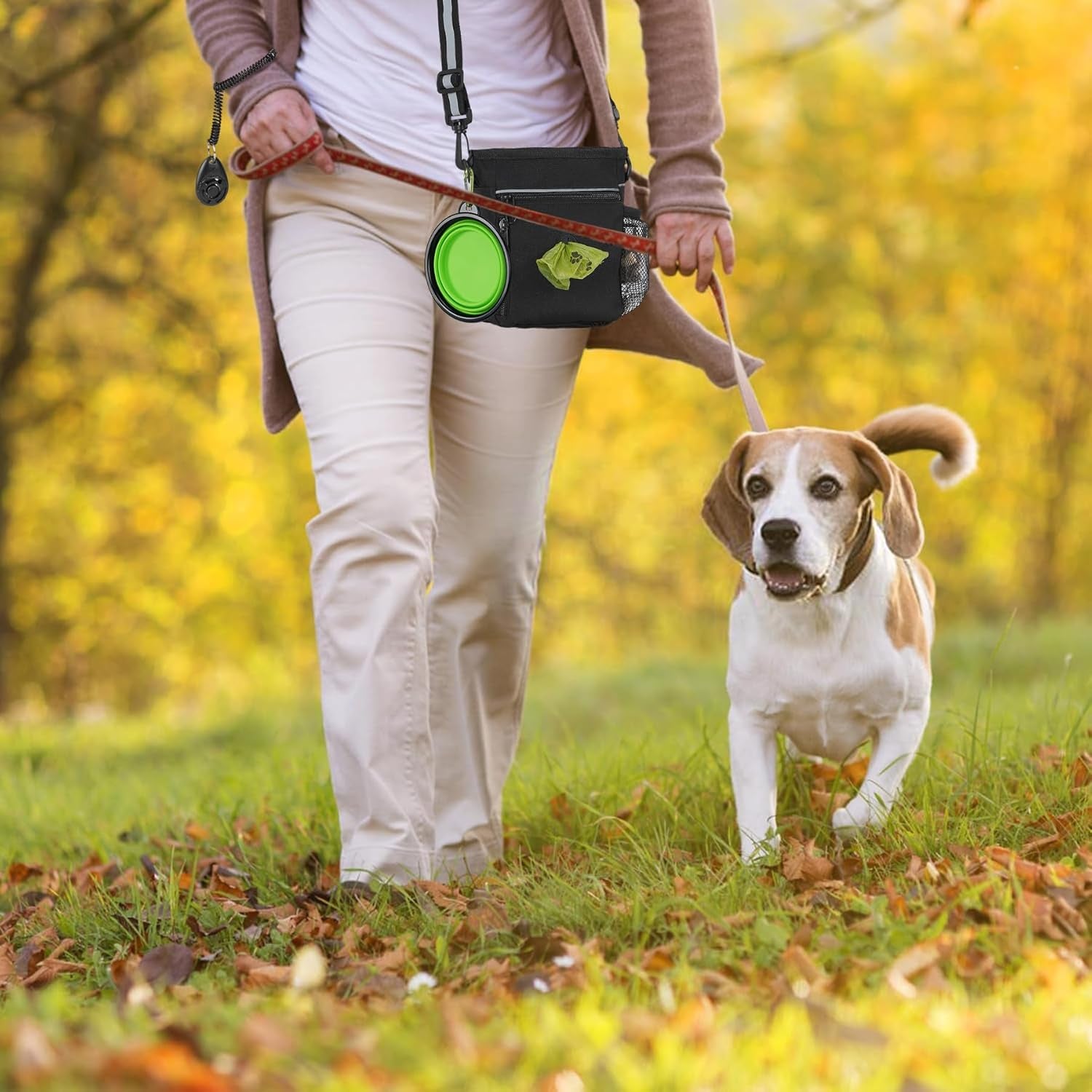 Treat Pouches for Pet Training,6.5 Cups Dog Treat Pouch,Dog Training Treat Pouch with Poop Bag Dispenser,Dog Treat Bag,Dog Walking Bag,Dog Treat Bags Training Pouch with Poop Bag Bowl Clicker