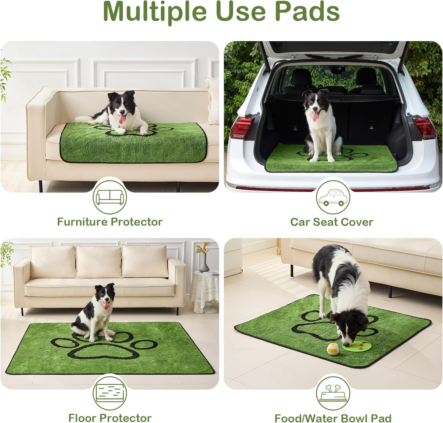 Washable Pee Pads for Dogs, 2 Pack Super Absorbent Reusable Puppy Pads with Green Long Wool for Potty Training, Floor, Couch, Bed, and Crate,18"X 24"